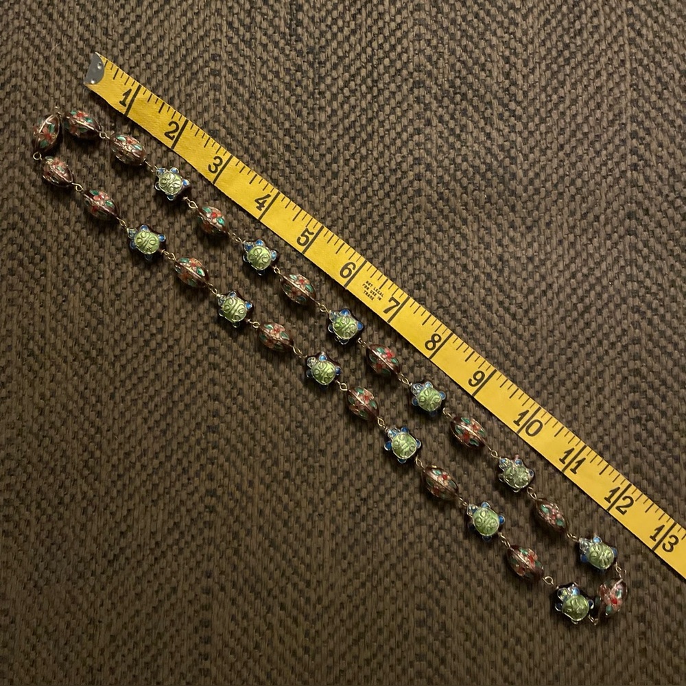 Purple Turtle and Flower Cloisonne Necklace, 28” - Picture 3 of 6